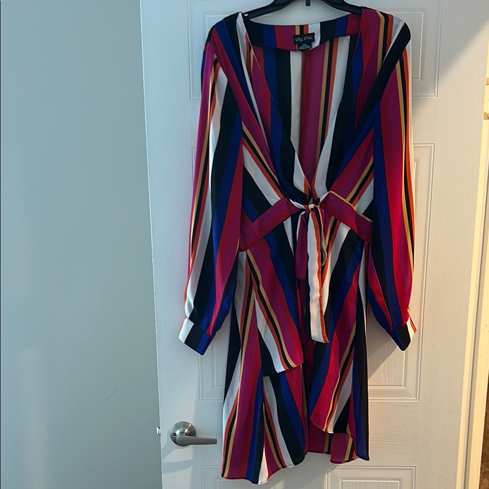 Zara Blue and Red Wrap Sundress with Bishop Sleeves